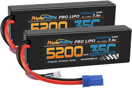 Vista 2 de Powerhobby - Batería Lipo de 2 celdas de 2 celdas, 7.4 V, 5200 mAh, 35c, con enchufe EC5, 2 celdas (paquete de 2)