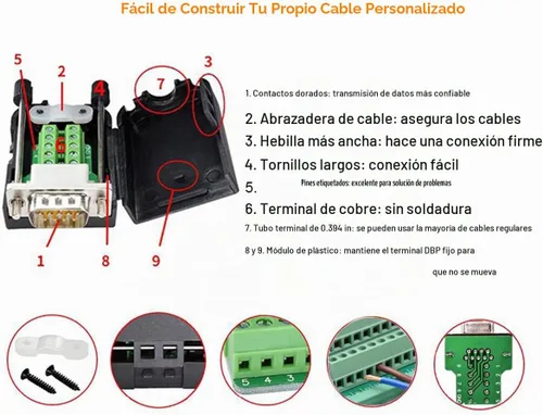 Vista 4 de DTECH DB9 Breakout Connector DB-9 Adaptador serie RS232 hembra Placa de módulo sin soldadura con bloque de terminales de tornillo, funda, pernos