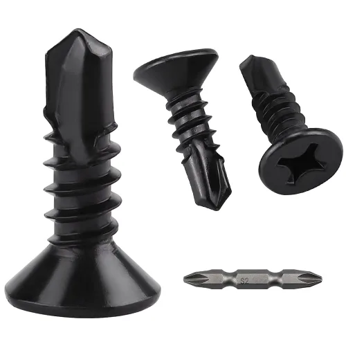 Vista 15 de Tornillos Phillips de cabeza plana #6 x 1 (paquete de 100), tornillos autoperforantes de acero inoxidable 410 para metal, revestimiento negro