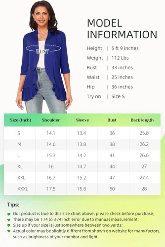 Vista 4 de Argstar Cárdigan de manga 34 para mujer (S-3XL)