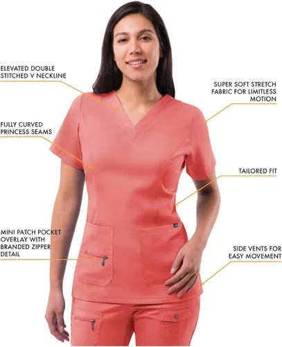 Vista 3 de Adar Pro - Camisa quirúrgica para mujer, con cuello en V elevado