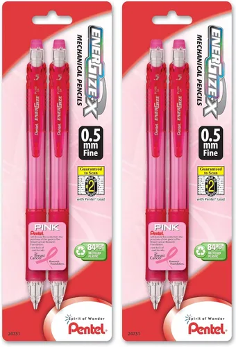 Vista 2 de Pentel BCA EnerGize-x - Portaminas de 0.020 in, barriles rosados, paquete de 2 (PL105BP2P-BC)