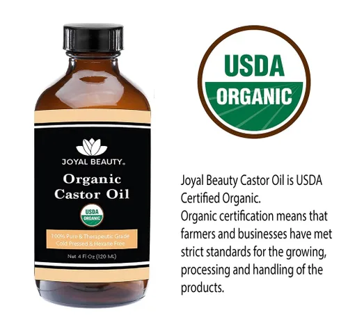 Vista 3 de JOYAL BEAUTY Aceite de ricino orgánico certificado por USDA (4 onzas). Botella de vidrio 100% puro prensado en frío sin hexano sin refinar. Pestañas
