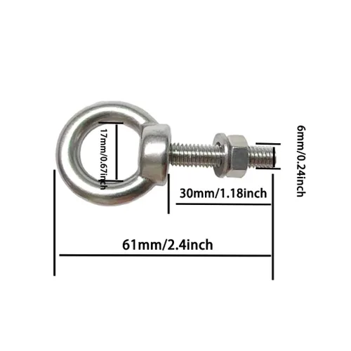 Vista 4 de Perno de ojo de hombro M6, paquete de 5 pernos de ojo de acero inoxidable de 1/4 de pulgada, accesorios de tornillo de alta resistencia, incluyen