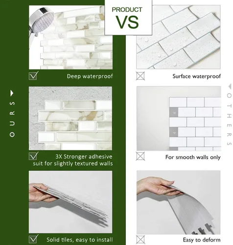Vista 3 de STICKGOO Azulejos Adhesivos de Diseño Más Grueso para Protector contra Salpicaduras, 12"×12" Azulejos Adhesivos para Protector de Cocina, Azulejos