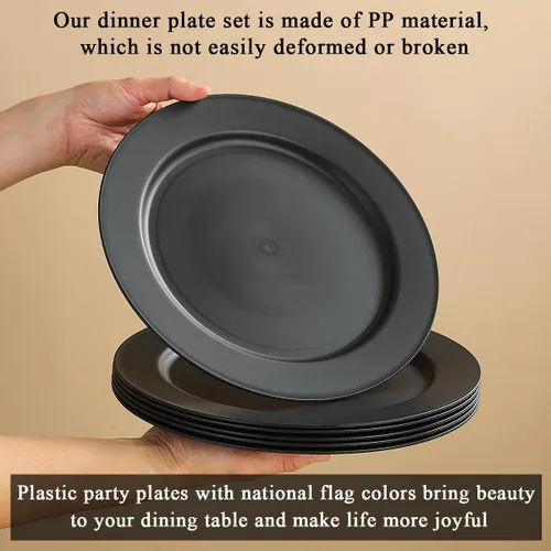 Vista 3 de Berglander Juego de 12 platos de plástico negro de 10 pulgadas, platos planos reutilizables e irrompibles, platos de ensalada, cuencos para pasta