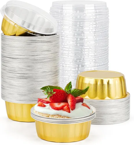 Vista 63 de Beasea Disposable Ramekins with Lids, 50 Pack 8oz 235ml Aluminum Foil Baking Cups with Lids, Aluminum Creme Brulee Ramekins Muffin Cupcake Pudding