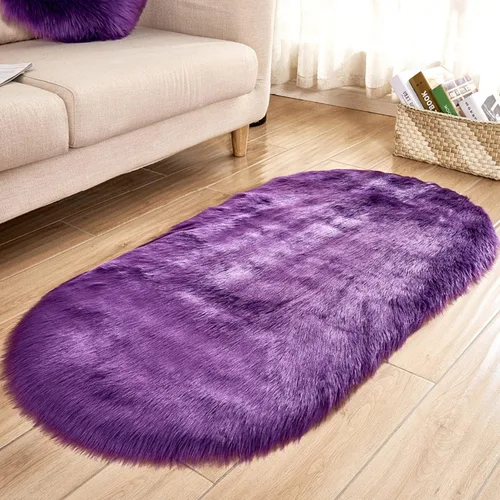 Vista 8 de CHITONE Alfombra ovalada de piel de oveja sintética, grande y larga, manta decorativa de piel sintética para cama, alfombra, tapete para sofá, Beige
