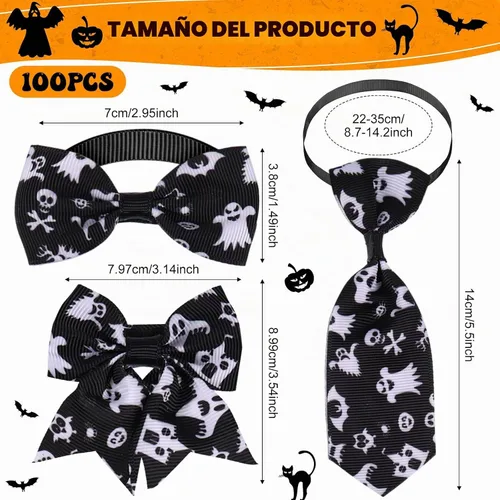 Vista 2 de Juego de collar de pajarita ajustable para perro, 100 piezas, Halloween
