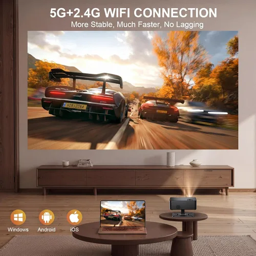 Vista 7 de Proyector para exteriores con WiFi y Bluetooth, brillo 3000, proyector inteligente portátil con aplicaciones oficiales con licencia y enfoque