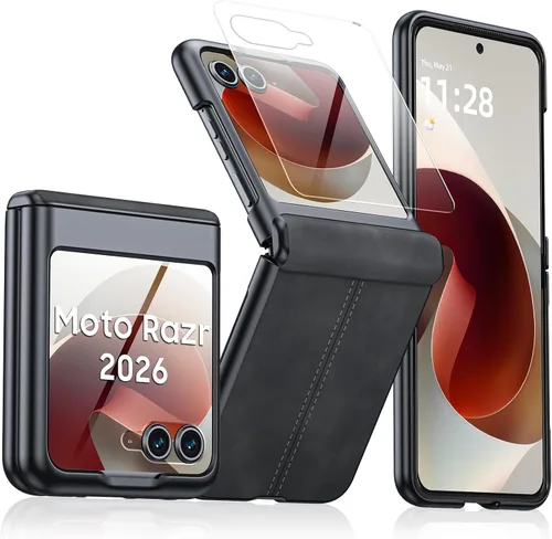 Vista 17 de para Samsung Galaxy Z Flip 7 Funda con protección de bisagras y protector de pantalla incorporado, funda de cuero mate de policarbonato ultradelgada