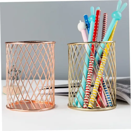 Vista 9 de NUOBESTY Soporte creativo de la pluma del escritorio del metal para el cepillo del maquillaje de los artículos de papelería blanco organizar