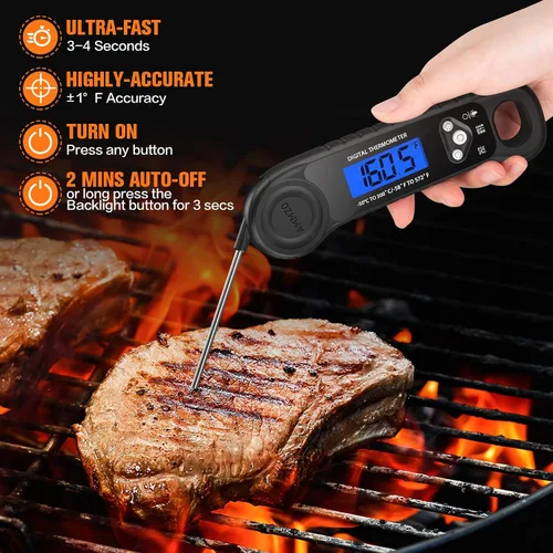 Vista 2 de AMMZO Termómetro digital para carne, termómetro de lectura instantánea para cocinar, asar a la parrilla, hornear, freír y hacer dulces, accesorio