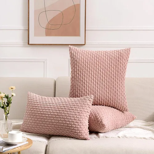 Vista 6 de Fancy Homi - Juego de 2 fundas de almohada decorativas de color rosa polvoriento de 30.5 x 30.5 cm con pompones para sofá cama, decoración moderna