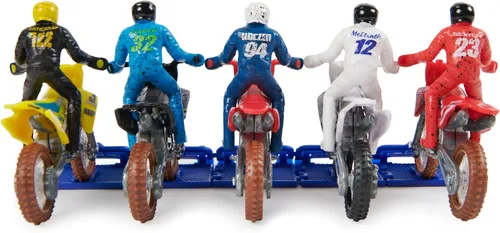 Vista 4 de Supercross, Auténtico paquete de 5 motocicletas fundidas a escala 1:24 con figura de jinete, moto de juguete para niños y coleccionistas a partir