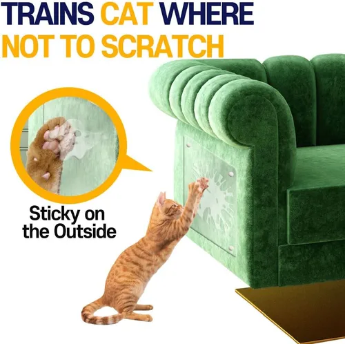 Vista 2 de HA SHI Protector de arañazos para gatos: hojas de protección de muebles o cinta adhesiva, gran cobertura, seguro para mascotas (doble cara)