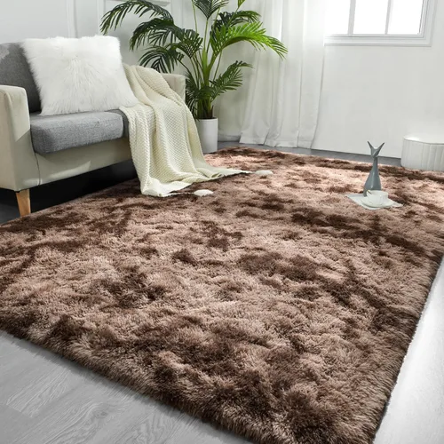 Vista 22 de FlyDOIT Alfombras grandes para sala de estar, 4 x 6 pies alfombra peluda beige con efecto tie-dye, alfombras mullidas suaves, alfombras peludas