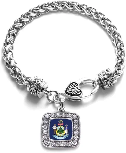Vista 34 de Pulsera de dijes cuadrados de plata con joyería de circonita cúbica