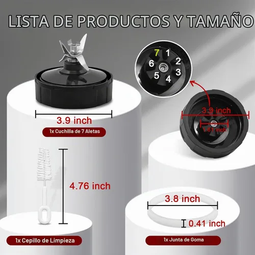 Vista 2 de Vasos de repuesto para licuadora de 24 onzas con tapa para Ninja, cuchilla extractora de 7 aletas compatible con Nutri Auto iQ BN401 BN751 BN801