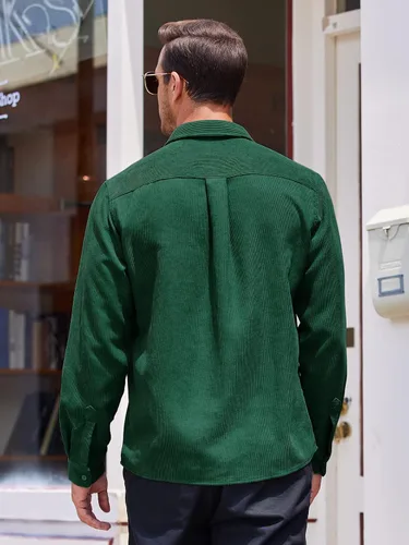 Vista 4 de COOFANDY Camisa de pana para hombre, casual, con botones, chaqueta ligera