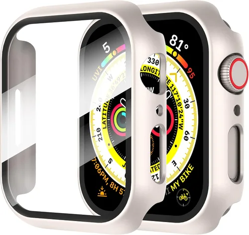 Vista 11 de Diruite Juego de 2 fundas para Apple Watch Series 3/2/1 de 38mm, protector de pantalla de vidrio templado ultradelgado de todo alrededor para iWatch