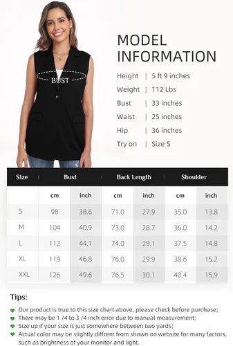 Vista 4 de Xeoxarel Chaleco blazer sin mangas con bolsillos para mujer (S - XXL)