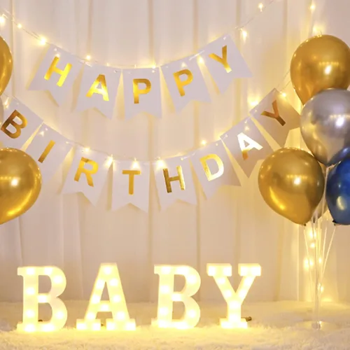 Vista 5 de Letras de marquesina iluminadas para bebés - Letrero LED con letras y números para decoración de cumpleaños, mesa del hogar, blanco