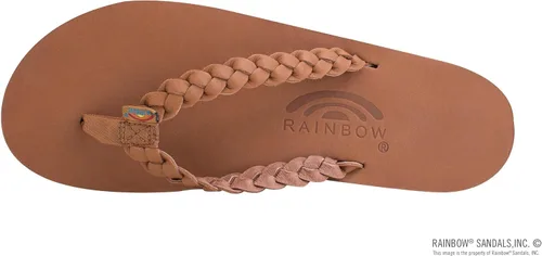 Vista 3 de Rainbow Sandalias para mujer de piel de primera calidad, doble capa, correa ancha, color arena