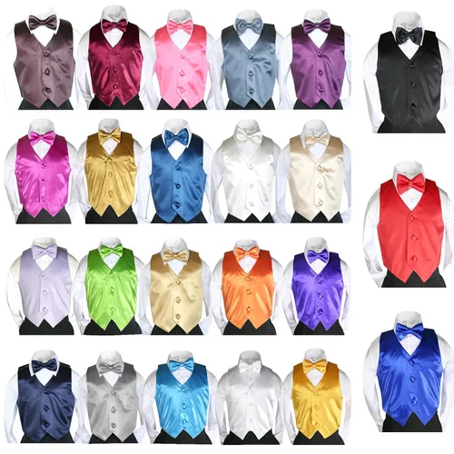 Vista 2 de Chaleco formal de champán 4 piezas para bebé adolescente niño con corbata pantalones negros S-14 5