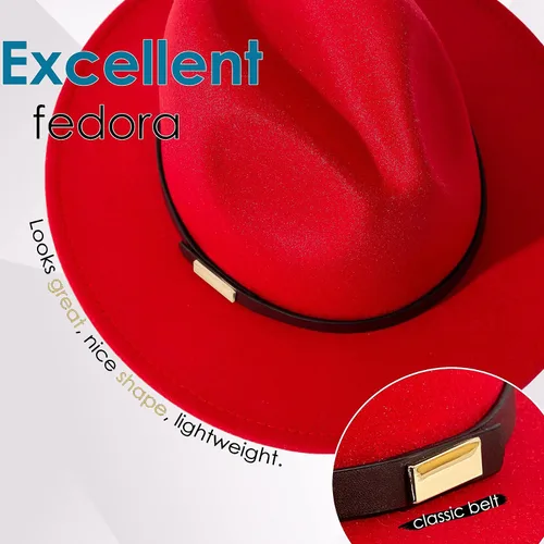Vista 28 de Sombreros Fedora para hombre, sombrero Panamá de ala ancha con cinturón clásico Unisex Felt Fedora, Adjustable Fit, Breathable Sweatband, All-Day