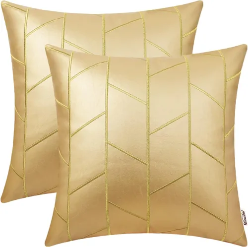 Vista 24 de BRAWARM Fundas de almohada de cuero 16 X 16 pulgadas, paquete de 2 fundas de almohada de cuero sintético negro, fundas de almohada decorativas