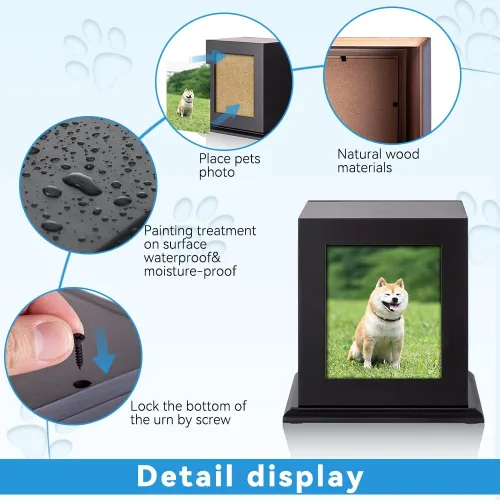 Vista 4 de NEWDREAM: Urnas de cremación de mascotas, urna de fotos de mascotas, urna de cenizas de perro, caja para cenizas de perro, caja de fotos de cenizas