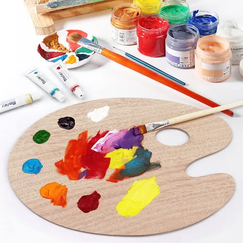Vista 5 de Tamaki Paleta de pintura de madera, bandejas de pintura para acrílico, paleta de arte para pintar, bandejas con soporte para pulgar para artista, 1