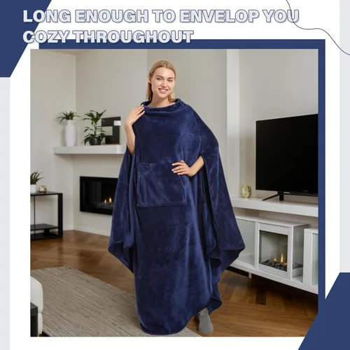 Vista 3 de Catalonia Poncho de Manta Vestible para Adultos, Súper Suave y Cómoda Manta Tipo Capa para TV para Mujeres y Hombres, Azul marino