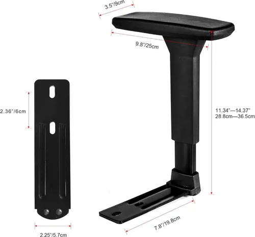 Vista 4 de Reposabrazos en T ajustables 3D, par de piezas de repuesto de soporte vertical que se adaptan a la mayoría de sillas de juegos de oficina