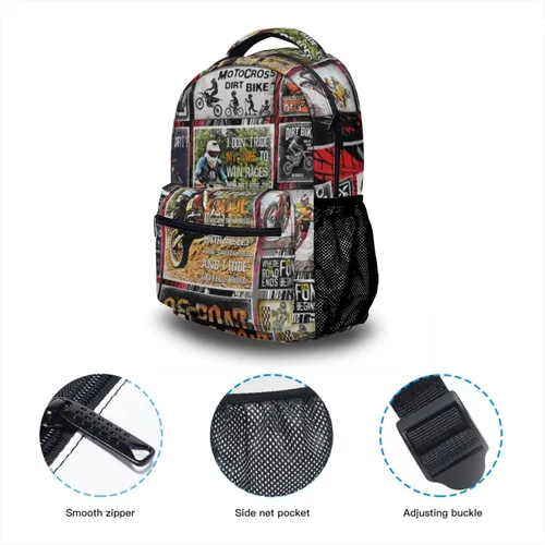 Vista 7 de Nerxy Mochila de motocicleta para niños y niñas, bolsa de regalo de bicicleta de regreso a clases, bolsa de libros de motocross, Moto, Mochilas