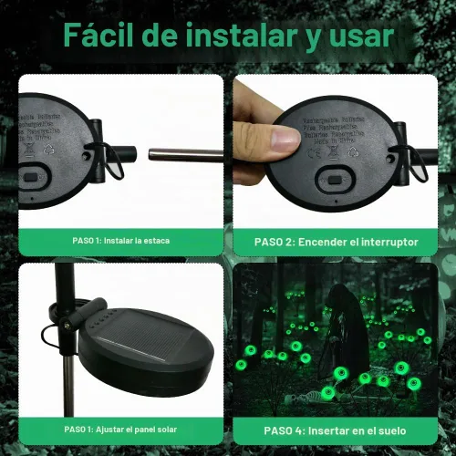 Vista 7 de BeHiller Decoraciones de Halloween para exteriores, luces solares de ojos aterradoras, 2 paquetes de 12 luces LED de globo ocular verde, luces
