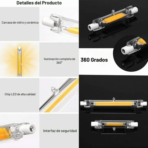 Vista 3 de R7s - Bombillas LED de 4.646 in, 20 W, luz LED COB de doble extremo, bombillas halógenas de 150 W, repuesto de bombilla halógena regulable, luz