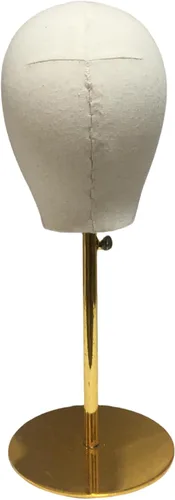 Vista 4 de Sombreros Pantalla Luz Lino Base de Madera Niño Maniquí Cabeza Bimbo (base redonda dorada)