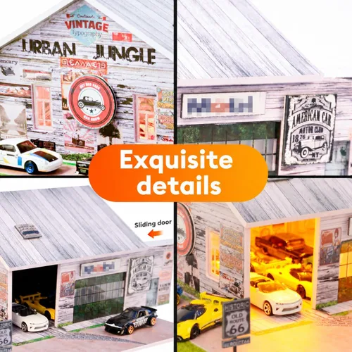 Vista 6 de Vitrina para Hot Wheels, 1/64 LED Garage Diorama, capacidad para más de 30 autos