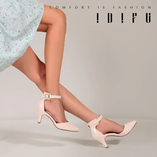 Vista 5 de IDIFU IN3 D'Orsay Zapatos de tacón bajo para mujer, zapatos de vestir puntiagudos con puntera cerrada, correa de tobillo para novia, elegante