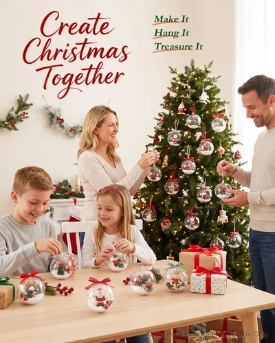 Vista 6 de 20 Pack Clear Plastic Fillable Christmas Ornaments Balls, 50mm