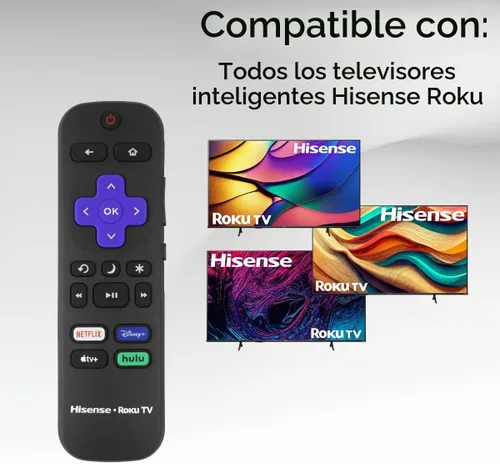 Vista 2 de Mando a distancia de repuesto para Roku Smart TV con control de volumen, teclas de acceso directo para Netflix, Disney+ y Hulu