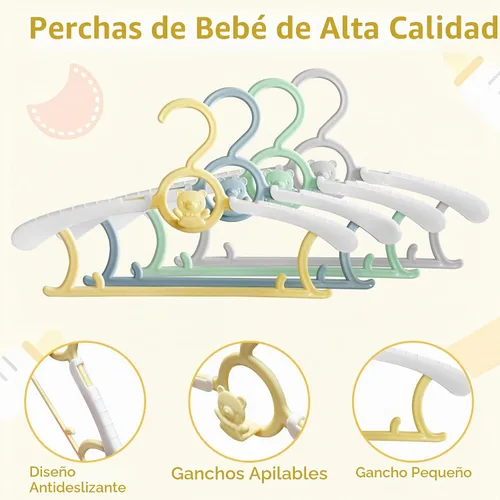 Vista 3 de JSF Perchas ajustables para bebés, 20 piezas de ganchos para guarderías, antideslizantes, extensibles, ideales para ropa de recién nacidos