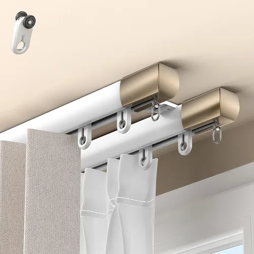 Vista 7 de Double Curtains Track Ceiling Mount 120 240 360 mm Smooth Sliding Ceiling Track Aluminum Heavy-Duty Silent Rail, for Room Divider Hanging Shades
