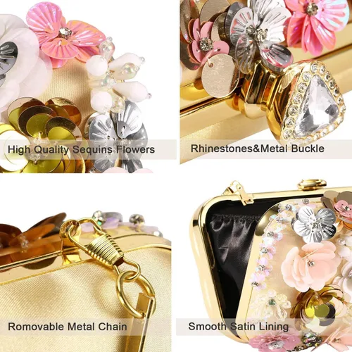 Vista 4 de Selighting Bolsas de noche coloridas florales para mujer con cuentas formales para novia boda graduación cóctel fiesta bolsas