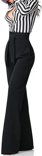Vista 5 de Lucuna Pantalones de vestir para mujer, cintura alta, pierna ancha, pantalones de trabajo, pantalones casuales para oficina, negocios