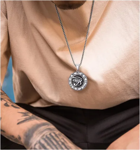 Vista 2 de U7 Horus Necklaces for Men Women, Stainless SteelBlackGold Plated Ankh Cross Egyptian Symbol Jewelry, Eye of Horrus Pendant with 22 Inch Chain