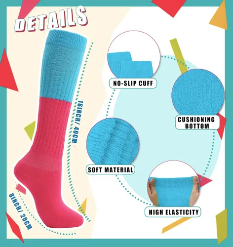 Vista 6 de Calcetines holgados de neón para mujer de los años 80 y 90, calcetines altos hasta la rodilla, suaves y extra largos, calentadores de piernas