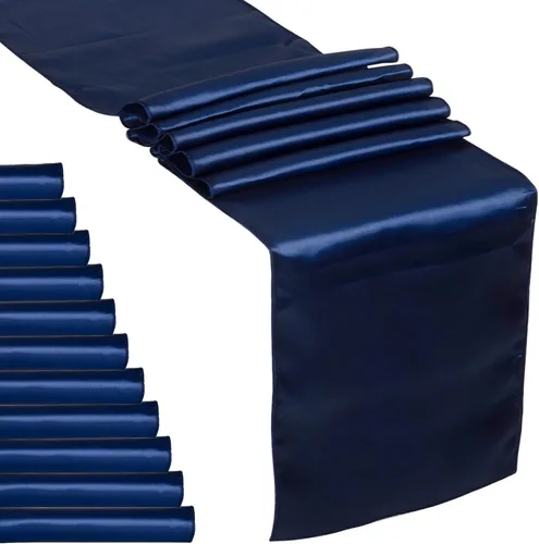 Vista 8 de Paquete de 2 caminos de mesa de satén azul bebé de 12 x 108 pulgadas de largo, satén brillante y sedoso para decoración de fiesta de cumpleaños